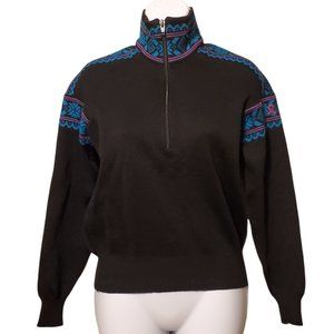 DEMETRE Pure Virgin Wool Black Aztec Trim Sweater   Size M